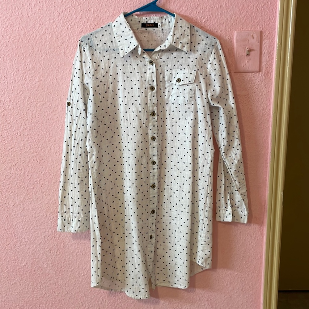 White dotted women shirt with buttons